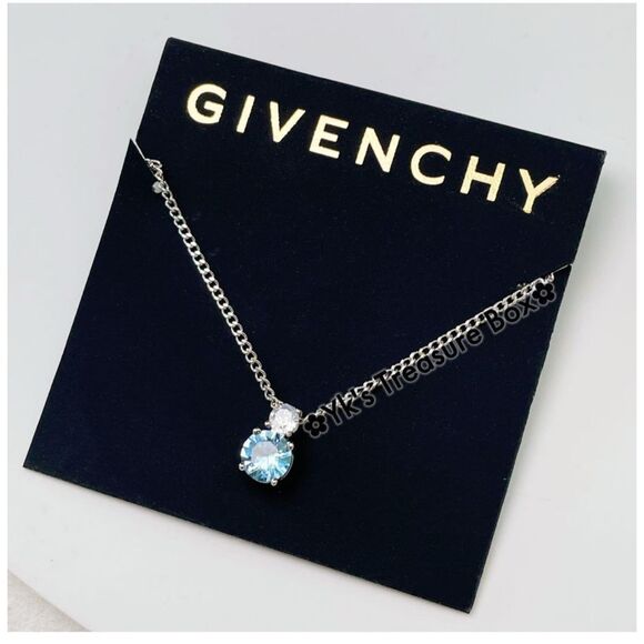 GIVENCHY SILVER NECKLACE with LIGHT BLUE STONE - Picture 1 of 6